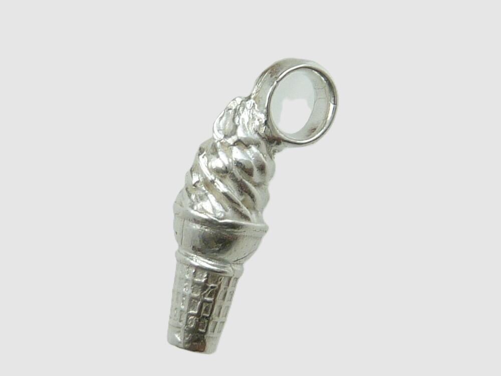950 Silver Soft Serve Ice Cream Cone Pendant Small Novelty Charm 22mm